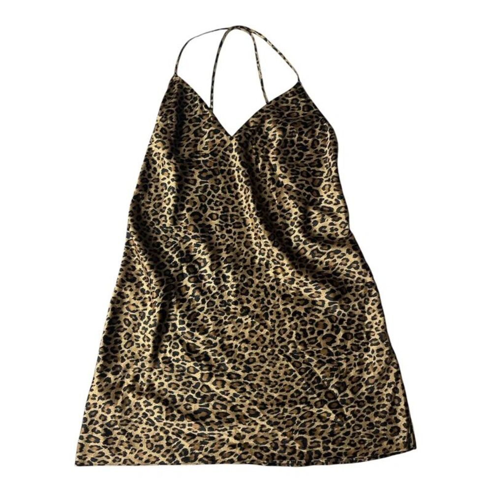 Victorias Secret Brown Cheetah Print Satin Feel Mini Slip Dress Womens Large